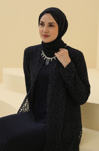 Navy Blue Hijab Evening Dress 4288-04