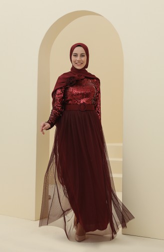 Weinrot Hijab-Abendkleider 212123-03