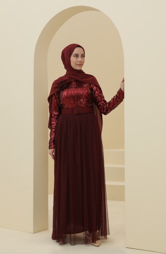 Weinrot Hijab-Abendkleider 212123-03