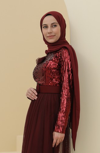 Weinrot Hijab-Abendkleider 212123-03