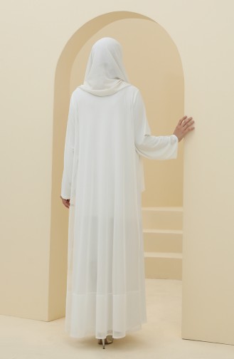 Ecru Hijab Evening Dress 6338-02