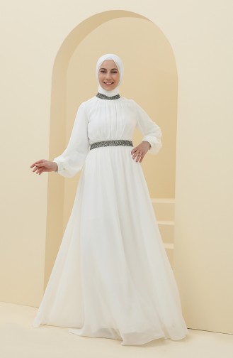 White Hijab Evening Dress 5339-13