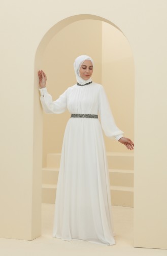 White Hijab Evening Dress 5339-13