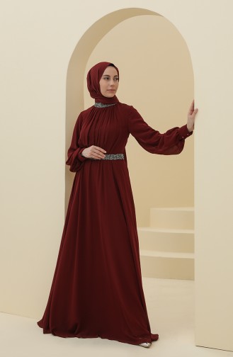 Dark Claret Red Hijab Evening Dress 5339-14