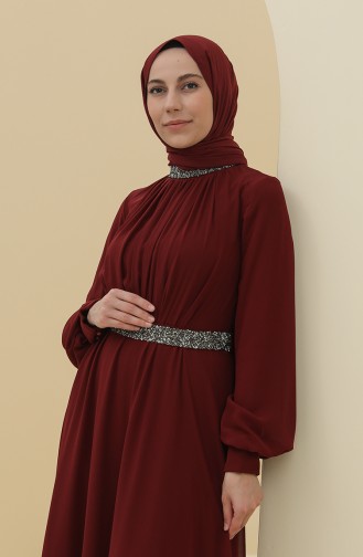 Dark Claret Red Hijab Evening Dress 5339-14
