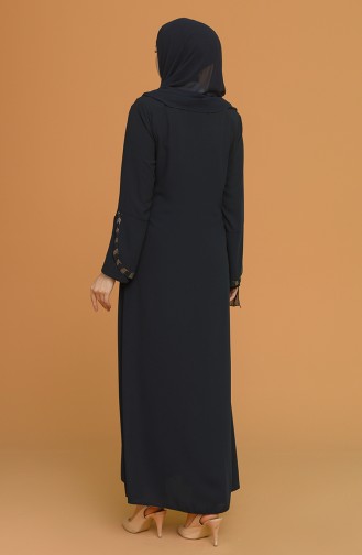 Abaya à Rayures de Grande Taille 5053-01 Bleu Marine 5053-01