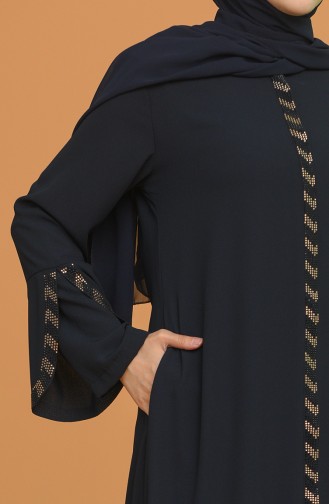 Abaya à Rayures de Grande Taille 5053-01 Bleu Marine 5053-01