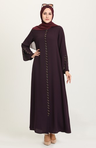 Abaya à Rayures de Grande Taille 5053-02 Plum 5053-02