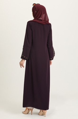 Abaya à Rayures de Grande Taille 5053-02 Plum 5053-02