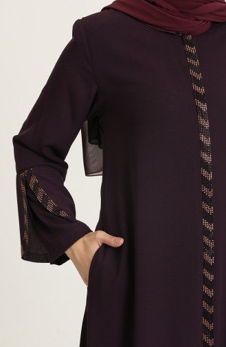 Abaya à Rayures de Grande Taille 5053-02 Plum 5053-02