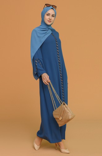 Übergröße Stein gestreifte Abaya 5053-03 İndigo 5053-03