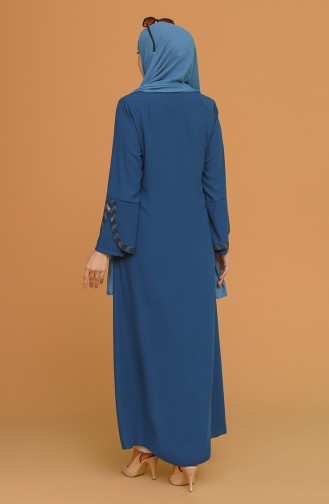 Abaya à Rayures de Grande Taille 5053-03 İndigo 5053-03