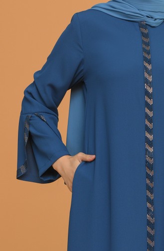 Übergröße Stein gestreifte Abaya 5053-03 İndigo 5053-03