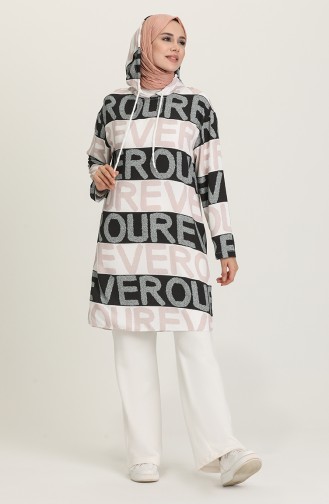 Dijital Baskılı Kapüşonlu Tunik 2447-03 Siyah