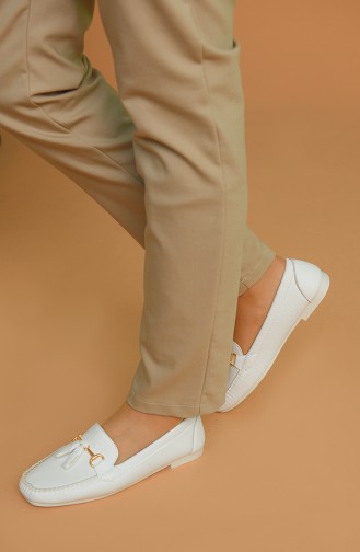 حذاء مسطح أبيض 0153-02