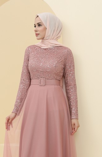 Powder Hijab Evening Dress 5353-08