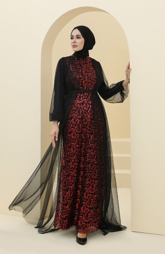 Red Hijab Evening Dress 5383-12