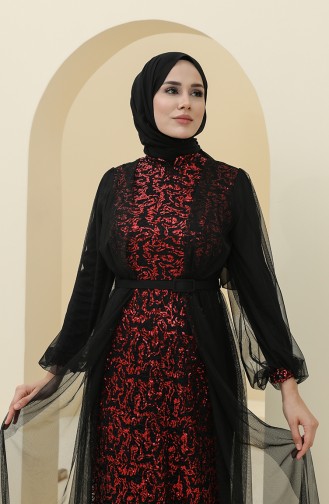 Red Hijab Evening Dress 5383-12