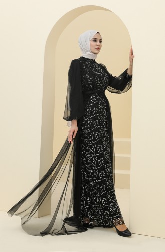 Black Hijab Evening Dress 5383-13