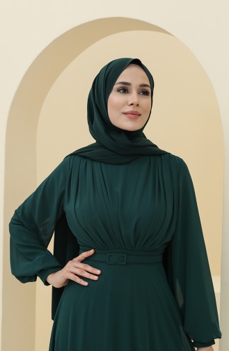 Emerald Green Hijab Evening Dress 5422-08