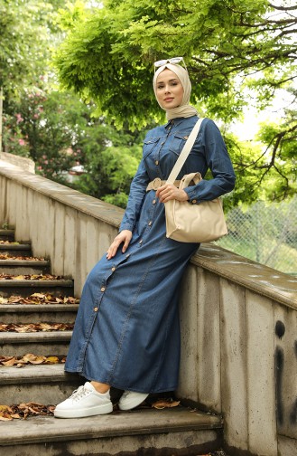 Dunkelblau Hijab Kleider 6192-01