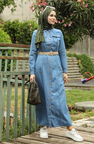 Jeansblau Hijab Kleider 6192-02
