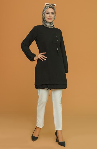 Kuş Gözü Detaylı Tunik 5243-02 Siyah