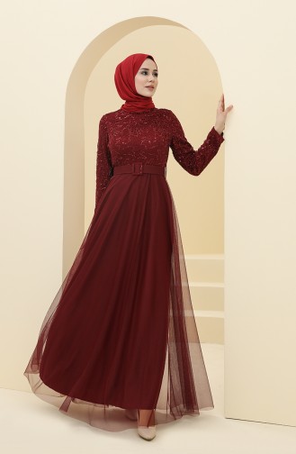 Claret Red Hijab Evening Dress 5353-10