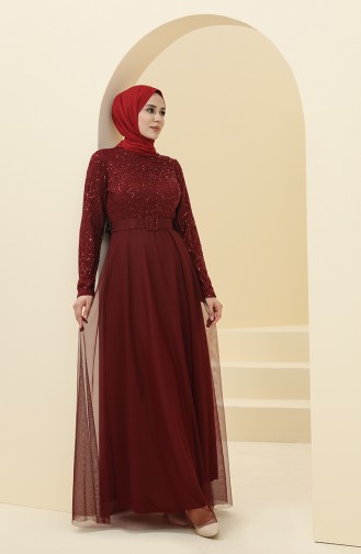 Weinrot Hijab-Abendkleider 5353-10