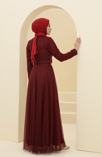 Claret Red Hijab Evening Dress 5353-10