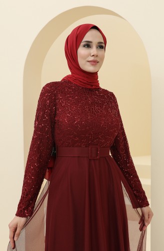 Claret Red Hijab Evening Dress 5353-10