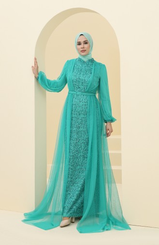 Green Hijab Evening Dress 5383-11