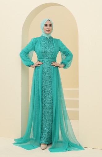 Green Hijab Evening Dress 5383-11