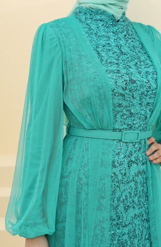 Green Hijab Evening Dress 5383-11