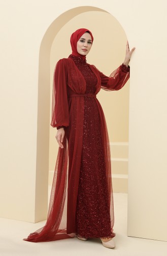 Claret Red Hijab Evening Dress 5383-16