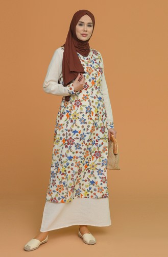 Cream Hijab Dress 1010-01