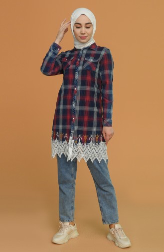 Ekose Desenli Kot Tunik 0955-04 Lacivert Bordo