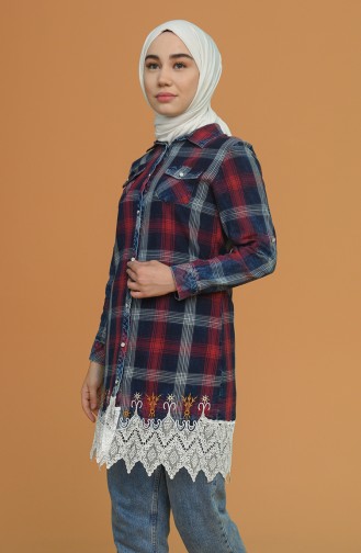 Ekose Desenli Kot Tunik 0955-04 Lacivert Bordo