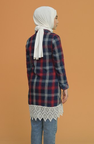 Ekose Desenli Kot Tunik 0955-04 Lacivert Bordo