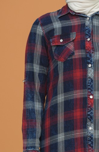 Ekose Desenli Kot Tunik 0955-04 Lacivert Bordo