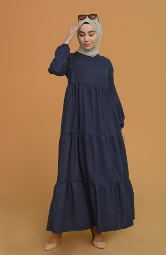 Navy Blue Hijab Dress 0712-02