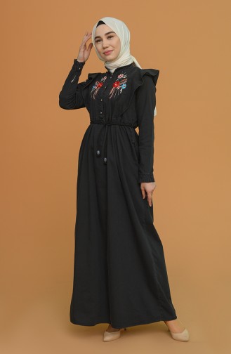 Schwarz Hijab Kleider 1010-01