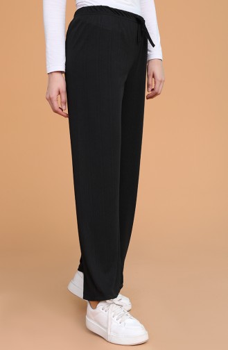 Büyük Beden Beli Lastikli Bol Paça Pantolon 0030-01 Siyah