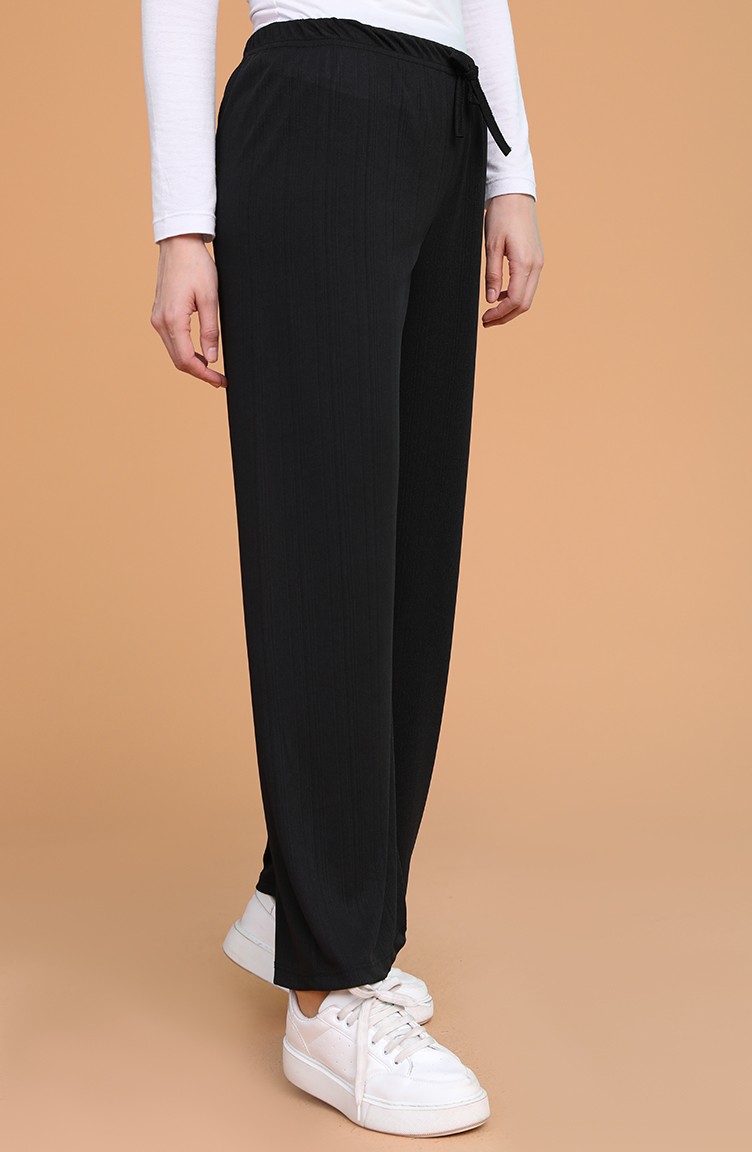 Büyük Beden Beli Lastikli Bol Paça Pantolon 0030-01 Siyah
