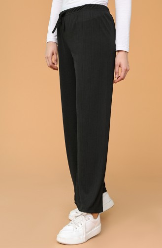 Büyük Beden Beli Lastikli Bol Paça Pantolon 0030-01 Siyah