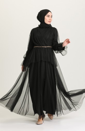 Schwarz Hijab-Abendkleider 81776-01