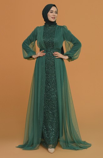 Dark Green Hijab Evening Dress 5383-18