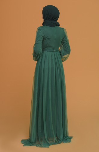 Dark Green Hijab Evening Dress 5383-18