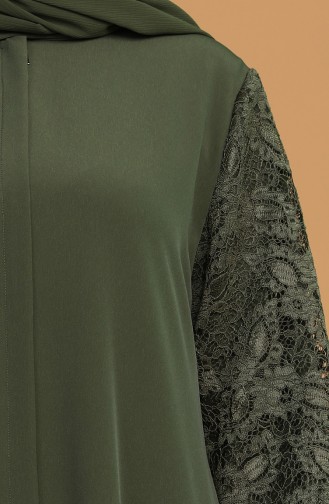 Büyük Beden Dantel Detaylı Ferace 1506-01 Haki