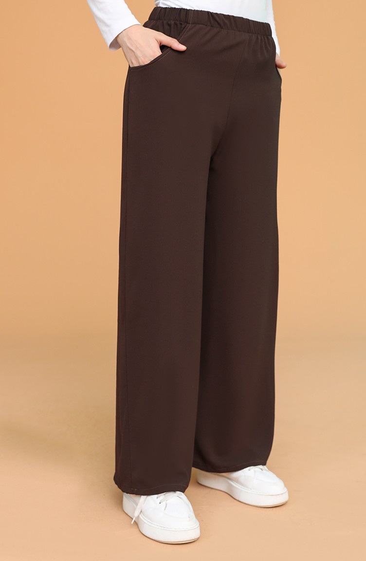 Beli Lastikli Bol Paça Pantolon 1019-04 Kahverengi